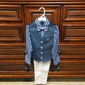 Blue and White Checkered Vest Outfit